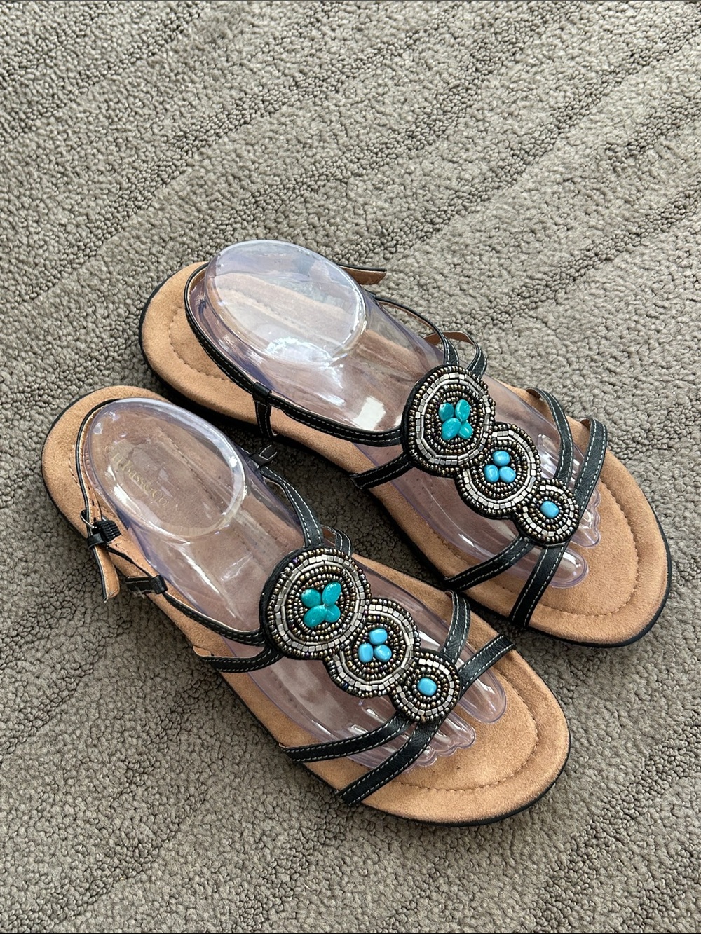 G.H. Bass Jenny B Beaded Turquoise Leather Sandals Size 11
